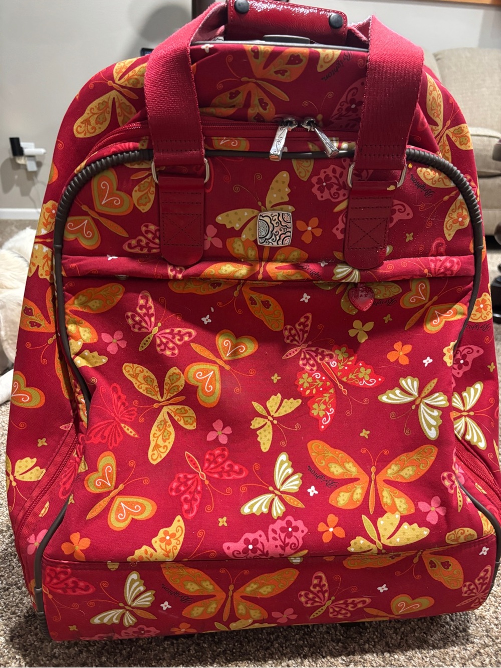 Brighton Red Butterfly Print Travel Case with Yellow Accents